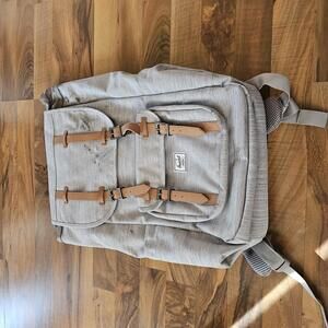 Herschel Littlr America Light Gray Backpack with Tan Straps